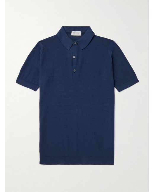 John Smedley Blue Roth Slim-Fit Sea Island Cotton-Piqué Polo Shirt for men