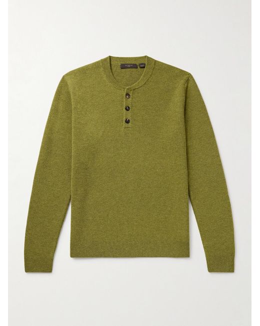 Slowear Green Incotex Zanone Slim-fit Ribbed Virgin Wool Henley Sweater for men