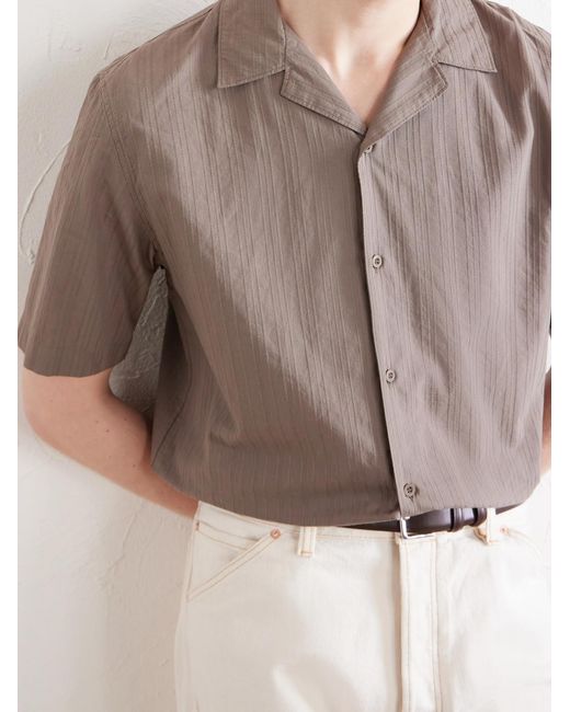 Sunspel Gray Camp-Collar Textured-Cotton Shirt for men