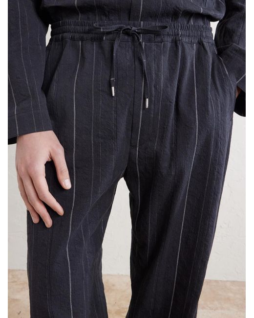 A Kind Of Guise Blue Samurai Straight-leg Striped Cotton And Linen-blend Trousers for men