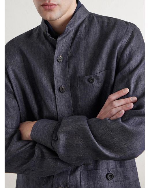 Rubinacci Blue Safari Linen Jacket for men