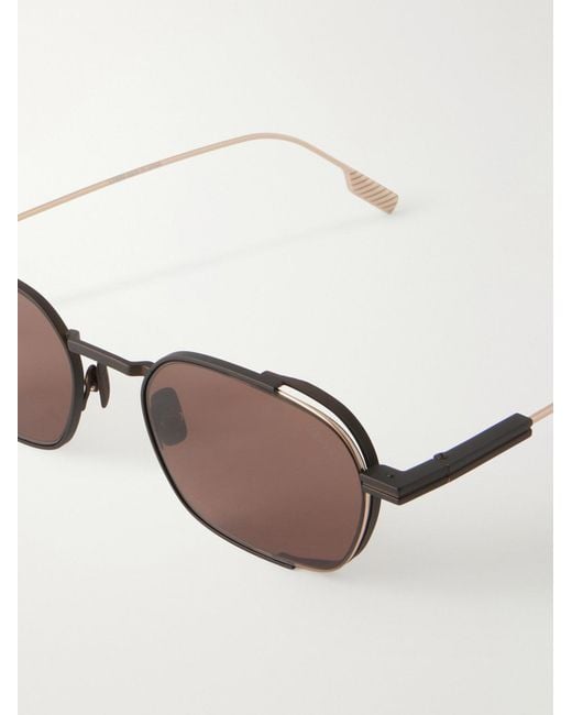 Zegna Natural Round-frame Titanium Sunglasses for men