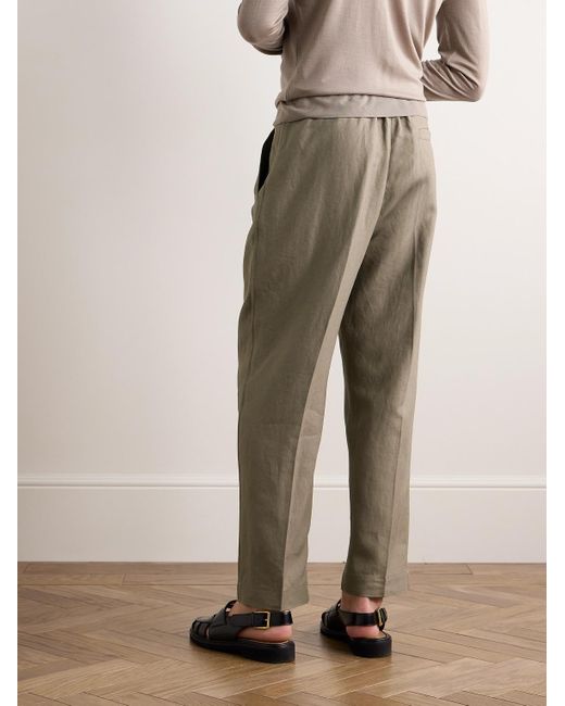 Zegna Natural Slim-fit Belted Pleated Slubbed Oasi Lino Trousers for men