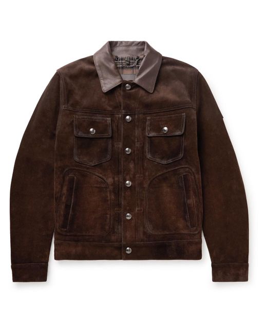 Belstaff Logo-appliquéd Leather-trimmed Suede Trucker Jacket in Brown ...