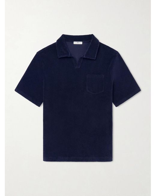 Mr P. Blue Cotton And Silk-Blend Terry Polo Shirt for men