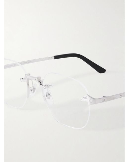 Cartier Metallic Santos De Cartier Rimless D-Frame-Tone Optical Glasses for men