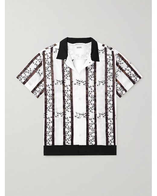 Bode Black Camp-Collar Satin-Trimmed Embroidered Cotton-Voile Shirt for men