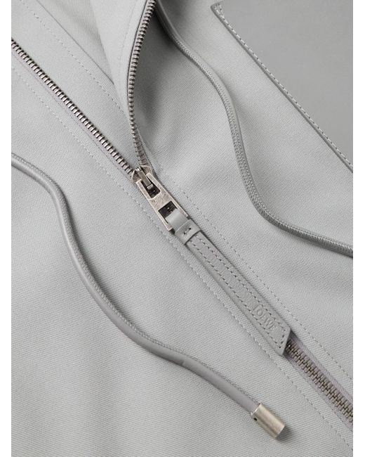 Loewe Gray Logo-Debossed Leather-Trimmed Cotton-Twill Hooded Jacket for men