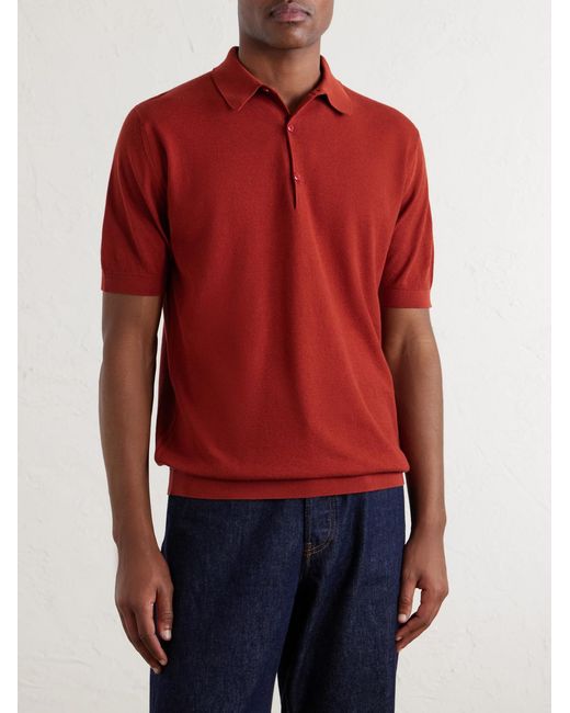 John Smedley Red Roth Sea Island Cotton Polo Shirt for men
