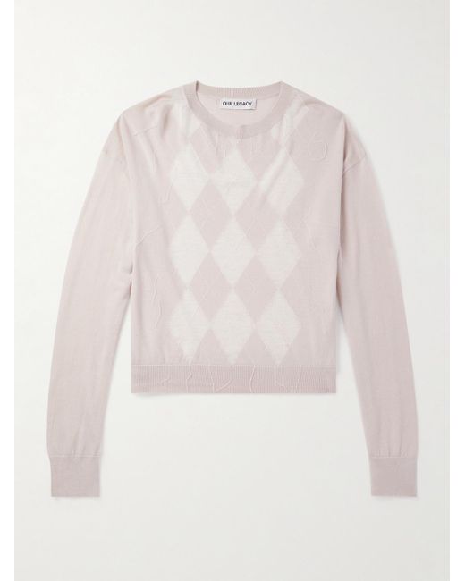 Our Legacy White Sonar Distressed Argyle-jacquard Wool Sweater for men