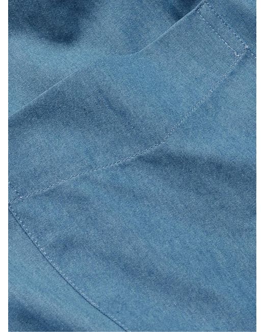 Thom Sweeney Blue Slim-Fit Cutaway-Collar Cotton-Chambray Shirt for men