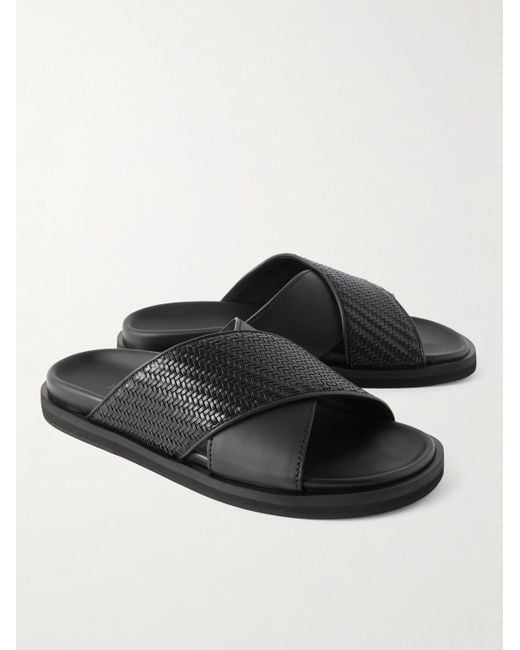 Zegna Black Panarea Pelletessuta Leather Slides for men