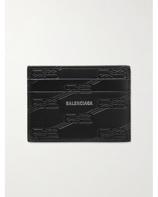Balenciaga Black Logo-Print Monogrammed Leather Cardholder for men