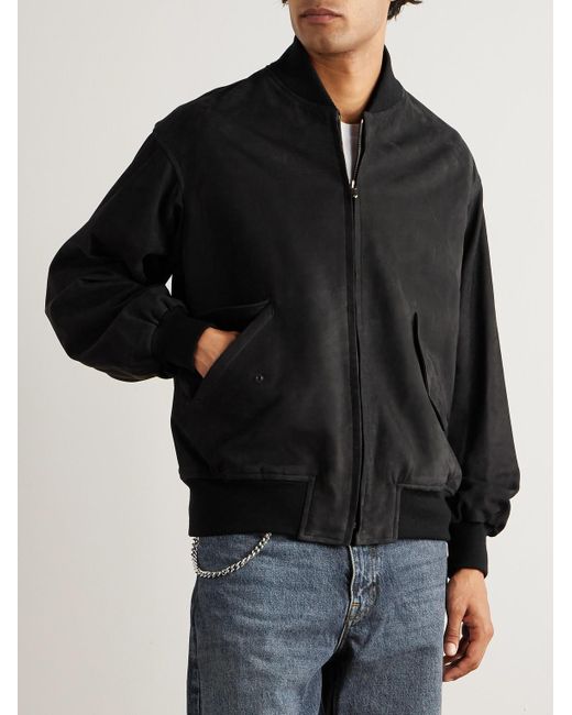 A.PRESSE Black Nubuck Bomber Jacket for men