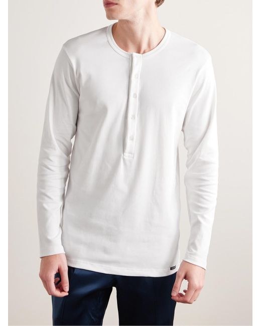 Tom Ford White Stretch-Cotton Jersey Henley Pyjama T-Shirt for men