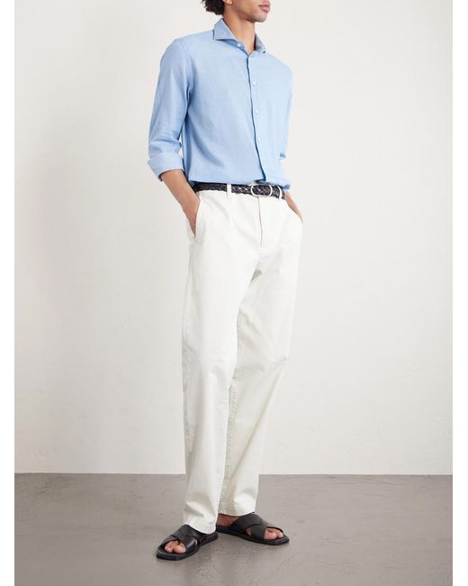 Fedeli Blue Sean Cotton-chambray Shirt for men