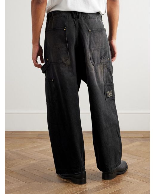 Willy Chavarria Black Toluca Oversized Wide-Leg Distressed Cotton-Canvas Trousers for men