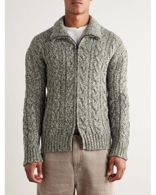 Piacenza 1733 Gray Cable-knit Virgin Wool Zip-up Sweater for men