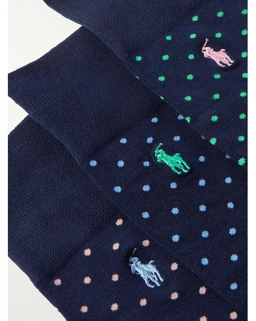 Polo Ralph Lauren Blue Three-pack Logo-embroidered Polka-dot Cotton-blend Socks for men