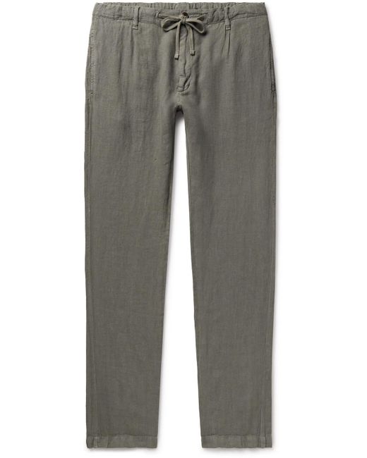 Hartford Gray Tanker Slim-fit Straight-leg Linen Drawstring Trousers for men