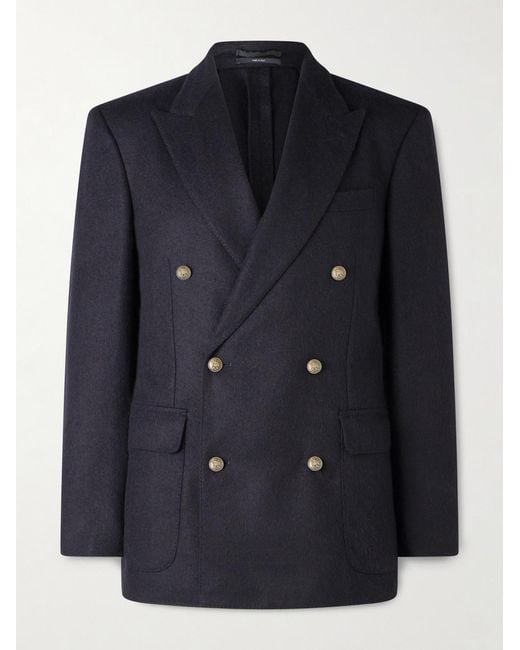 Dunhill Blue Double-Breasted Cashmere Blazer for men