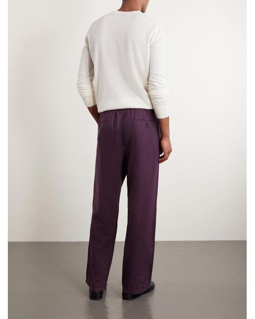 Mr P. Purple Edward Straight-Leg Garment-Dyed Linen Drawstring Trousers for men