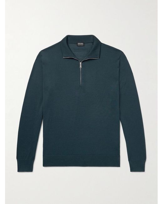 Zegna Blue Slim-Fit Wool Half-Zip Sweater for men