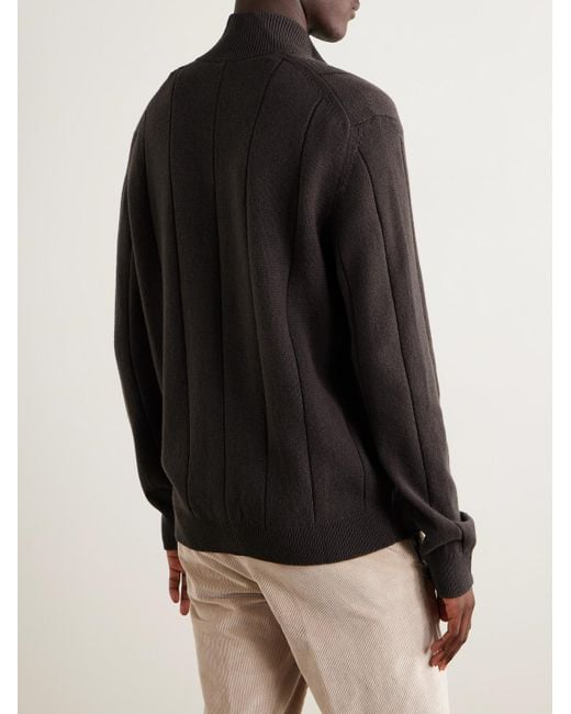 Eleventy Black Ribbed Wool Zip-up Cardigan for men