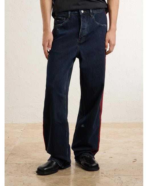 NAHMIAS Blue Destroyed Wide-Leg Striped Jeans for men