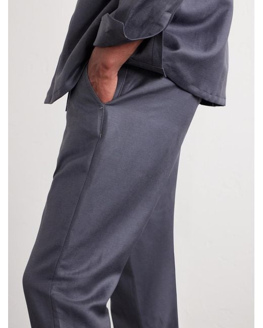 Canali Blue Straight-Leg Wool And Linen-Blend Twill Suit Trousers for men