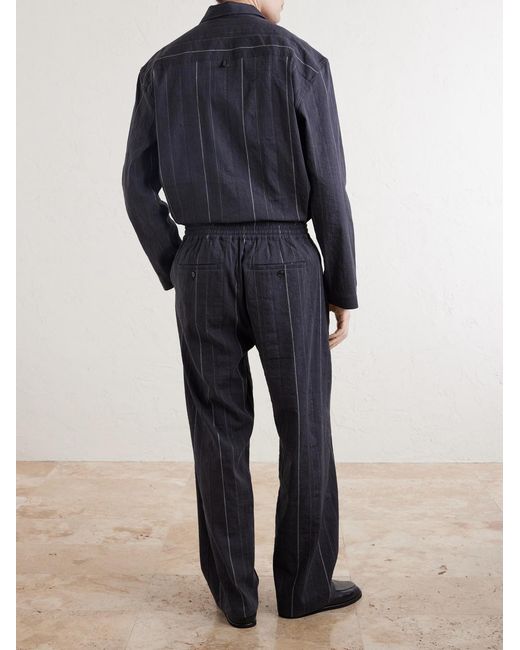 A Kind Of Guise Blue Samurai Straight-leg Striped Cotton And Linen-blend Trousers for men