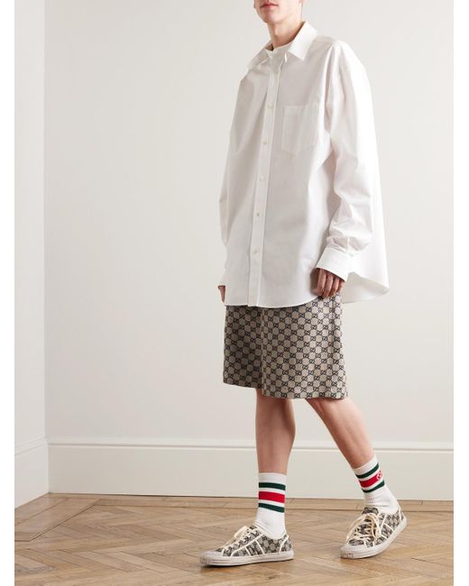 Gucci Gray Straight-leg Monogrammed Linen-blend Jacquard Shorts for men