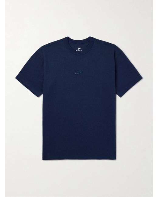 Nike Blue Premium Essentials Logo-embroidered Cotton-jersey T-shirt for men