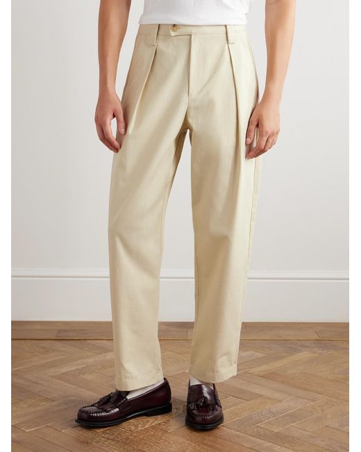 A.P.C. Natural Renato Tapered Pleated Herringbone Cotton Trousers for men