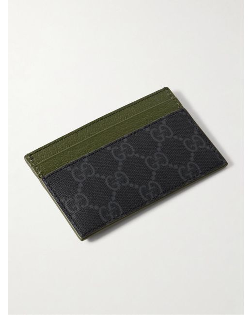 Gucci Green GG Supreme Monogrammed Coated-canvas And Pebble-grain Leather Cardholder for men