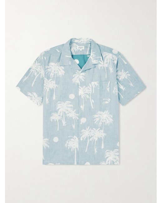 Hartford Blue New Palmito Convertible-Collar Printed Cotton Shirt for men
