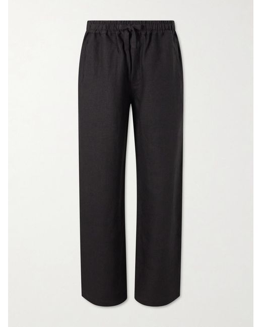 Saman Amel Black Straight-Leg Linen Trousers for men
