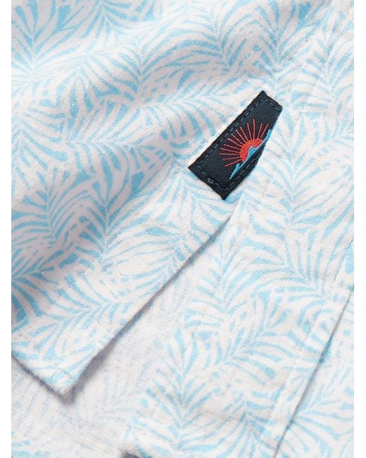 Faherty Brand Blue Breeze Button-Down Collar Printed Hemp-Blend Shirt for men