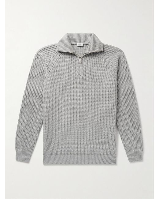 Ghiaia Gray Ribbed Wool Half-zip Sweater for men