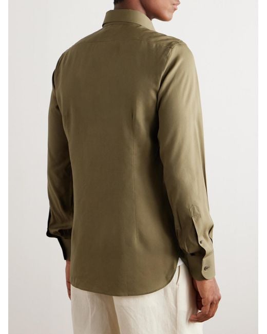 Tom Ford Green Cutaway-collar Silk-poplin Shirt for men