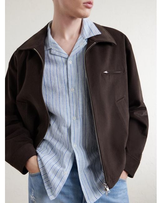 Corridor NYC Blue Convertible-Collar Striped Cotton And Linen-Blend Shirt for men
