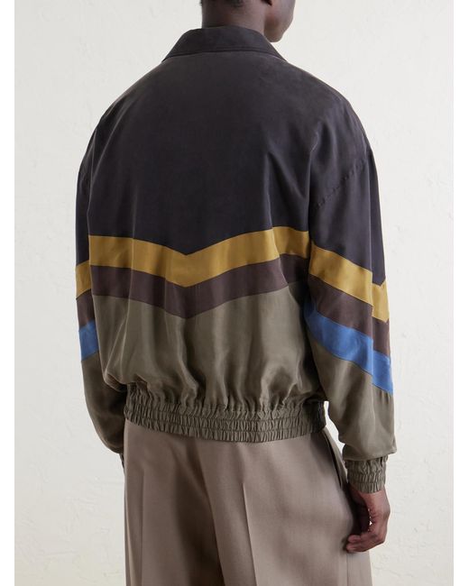 Valentino Garavani Blue Silk Striped Zip-Up Jacket for men