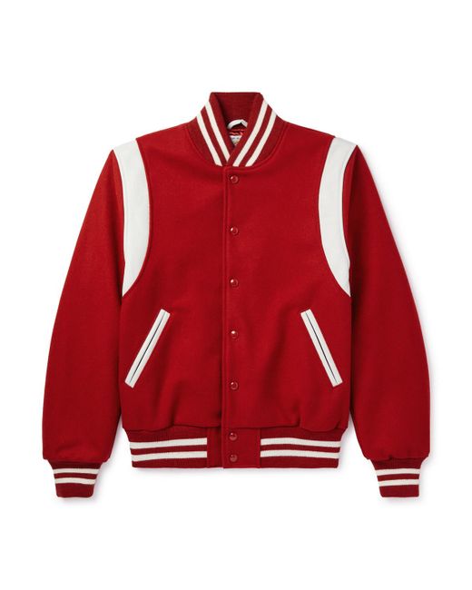 Golden Bear Red The Hayes Leather-Trimmed Wool-Blend Varsity Jacket for men