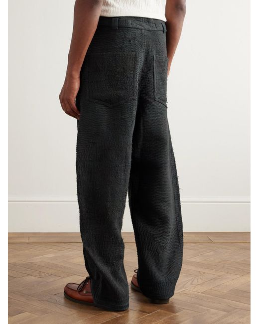 Kartik Research Gray Kantha Fauji Straight-Leg Cotton Trousers for men