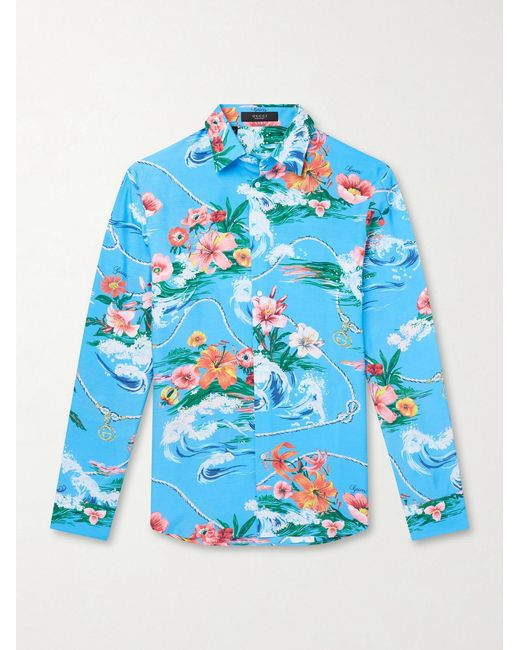 Gucci Blue Printed Satin Shirt for men