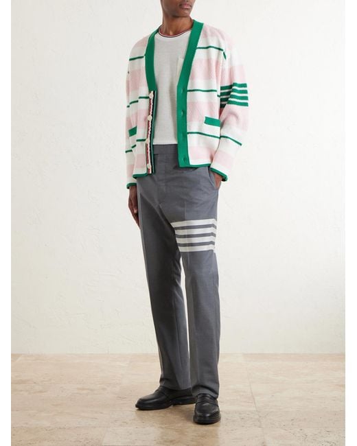 Thom Browne White Pointelle-Knit Cotton And Linen-Blend T-Shirt for men