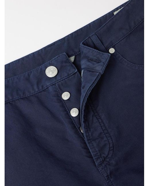 Brunello Cucinelli Blue Logo- Embroidered Straight-Leg Cotton-Twill Trousers for men