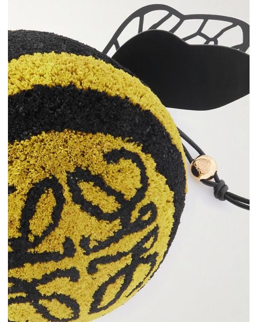 Loewe Black Paula's Ibiza Leather-trimmed Striped Raffia Bucket Bag for men