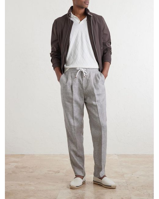 Brunello Cucinelli Gray Straight-Leg Pleated Hemp And Linen-Blend Twill Trousers for men