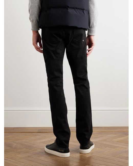 Incotex Black Leather-trimmed Straight-leg Jeans for men